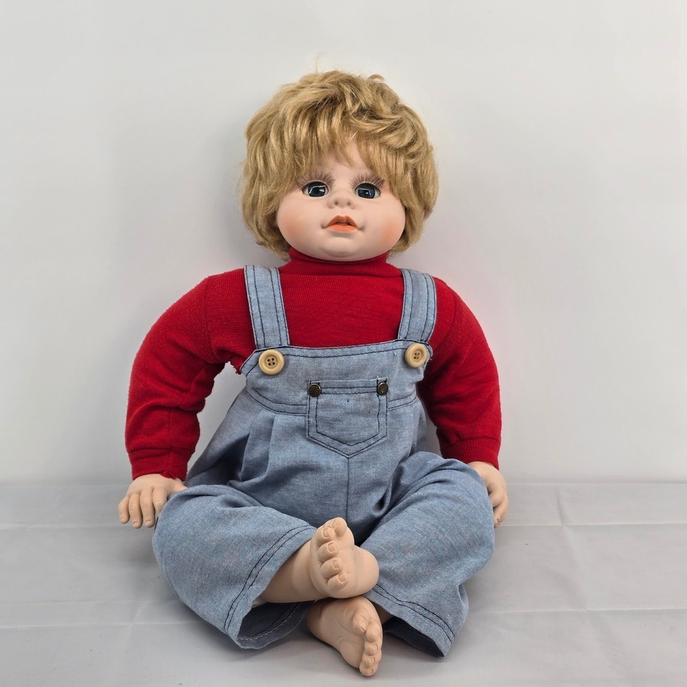 Heritage Mint Ltd 2000 Cuddle Me Toddler Boy Doll Blonde Blue Eyes Red Blue 20in